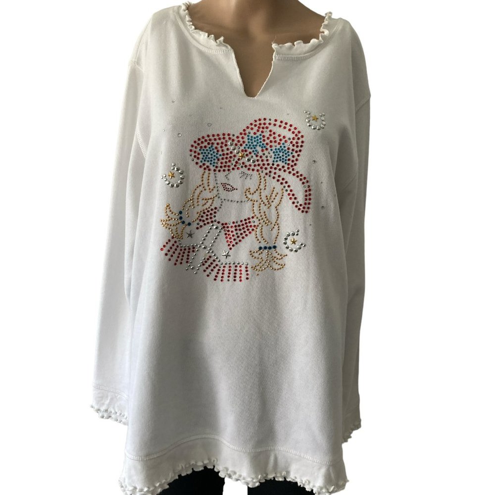 Quacker Factory Embellished Rhinestone Vegas Vickie  Cowgirl  Size XL Sweatshirt